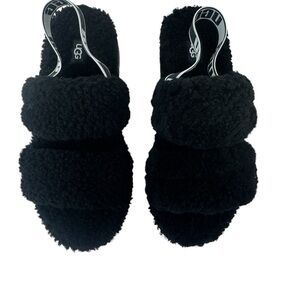 UGG Women's Oh Fluffita Sheepskin Cozy Black Slippers with UGG backstrap-Size 9